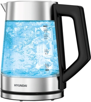 Чайник электрический Hyundai HYK-G4402 1.7л. 2200Вт черный/серебристый корпус: стекло - купить недорого с доставкой в интернет-магазине
