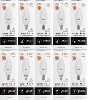 Лампа светодиодная Gauss Elementary 12Вт цок.:E14 свеча 220B св.свеч.бел.теп. C37 (упак.:10шт) (33112) - купить недорого с доставкой в интернет-магазине