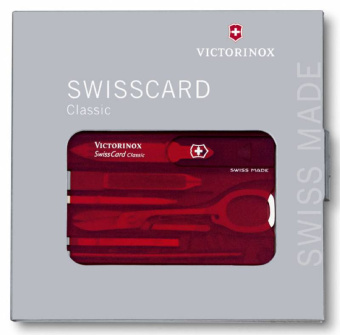 Швейцарская карта Victorinox SwissCard Classic (0.7100.T) красный полупрозрачный коробка подарочная - купить недорого с доставкой в интернет-магазине