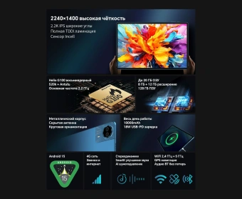 Планшет Teclast T70 Premium set G100 (2.2) 8C RAM8Gb ROM128Gb 14" IPS 2240x1400 4G Android 15 серый 13Mpix 8Mpix BT WiFi microSD 1Tb 10000mAh - купить недорого с доставкой в интернет-магазине