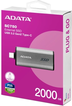 Накопитель SSD A-Data USB3.2 Gen2 2TB SC750-2000G-CCBK SC750 серый - купить недорого с доставкой в интернет-магазине