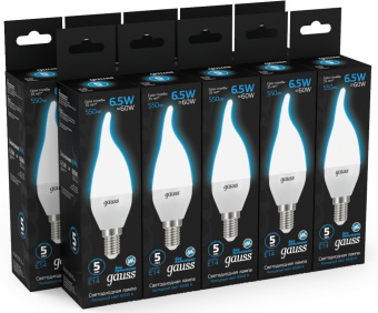 Лампа светодиодная Gauss 104101307 6.5Вт цок.:E14 свеча 220B св.свеч.бел.хол. (упак.:10шт) - купить недорого с доставкой в интернет-магазине