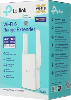 Повторитель беспроводного сигнала TP-Link RE505X AX1500 10/100/1000BASE-TX белый - купить недорого с доставкой в интернет-магазине
