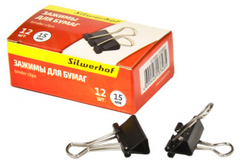 Зажимы Silwerhof 510001 сталь 15мм черный (упак.:12шт) картонная коробка - купить недорого с доставкой в интернет-магазине