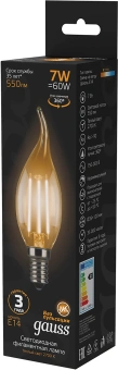 Лампа светодиодная Gauss Filament 7Вт цок.:E14 свеча 220B св.свеч.бел.теп. CF35 (упак.:10шт) (104801107) - купить недорого с доставкой в интернет-магазине