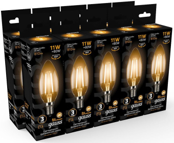Лампа филам. Gauss 11Вт цок.:E14 свеча 220B св.свеч.бел.теп. C37 (упак.:10шт) (103801111) - купить недорого с доставкой в интернет-магазине