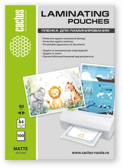 Пленка для ламинирования Cactus 80мкм A4 (100шт) матовая 216x303мм CS-LPMА480100 - купить недорого с доставкой в интернет-магазине