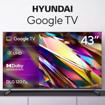 Телевизор LED Hyundai 43" H-LED43BU7011 Google TV Frameless Metal черный 4K Ultra HD 60Hz MEMC DVB-T DVB-T2 DVB-C DVB-S DVB-S2 USB WiFi Smart TV - купить недорого с доставкой в интернет-магазине