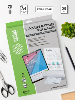 Пленка для ламинирования Cactus 75мкм A4 (25шт) глянцевая 216x303мм CS-LPGA47525 - купить недорого с доставкой в интернет-магазине