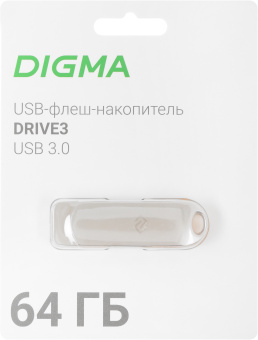 Флеш Диск Digma 64GB DRIVE3 DGFUM064A30SR USB3.0 серебристый - купить недорого с доставкой в интернет-магазине