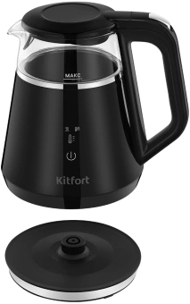 Чайник электрический Kitfort КТ-6696 1л. 1100Вт черный/серебристый корпус: стекло/пластик (KT-6696) - купить недорого с доставкой в интернет-магазине