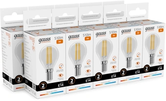 Лампа филам. Gauss Filament 8Вт цок.:E14 шар 220B св.свеч.бел.теп. (упак.:10шт) (52118) - купить недорого с доставкой в интернет-магазине