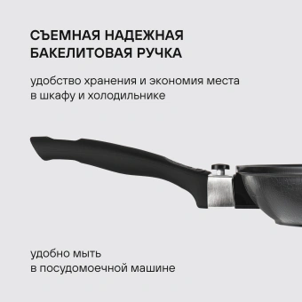 Сковорода Rondell Escurion RDA-867 круглая 24см покрытие: Xylan Plus ручка съемная (без крышки) черный - купить недорого с доставкой в интернет-магазине