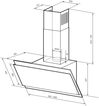 Вытяжка каминная Lex Furia 900 черный управление: сенсорное (1 мотор) - купить недорого с доставкой в интернет-магазине