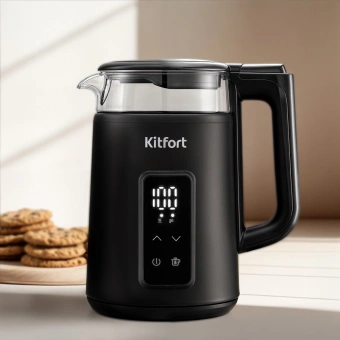 Чайник электрический Kitfort КТ-6714 1.7л. 2200Вт черный корпус: стекло/металл/пластик - купить недорого с доставкой в интернет-магазине