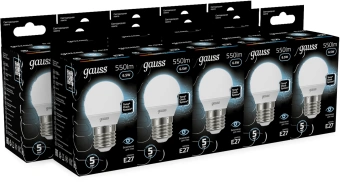 Лампа светодиодная Gauss 6.5Вт цок.:E27 шар 220B св.свеч.бел.нейт. P45 (упак.:10шт) (105102207) - купить недорого с доставкой в интернет-магазине