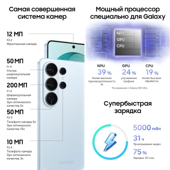 Смартфон Samsung SM-S948B Galaxy S26 Ultra 512Gb 12Gb голубой моноблок 3G 4G 2Sim 6.9" 1440x3120 Android 16 200Mpix 802.11 a/b/g/n/ac/ax/be NFC GPS GSM900/1800 GSM1900 Protect - купить недорого с доставкой в интернет-магазине