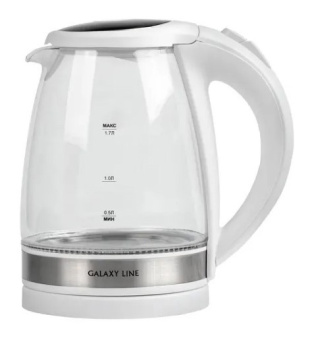 Чайник электрический Galaxy Line GL 0560 1.7л. 2200Вт белый/серебристый (корпус: стекло) - купить недорого с доставкой в интернет-магазине