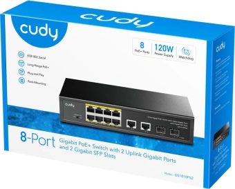 Коммутатор Cudy GS1010PS2 (L2) 10x1Гбит/с 2xКомбо(1000BASE-T/SFP) 2SFP 8PoE 120W неуправляемый - купить недорого с доставкой в интернет-магазине