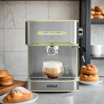 Кофеварка рожковая Kitfort КТ-7442 850Вт зеленый/нержавеющая сталь - купить недорого с доставкой в интернет-магазине