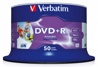 Диск DVD+R Verbatim 4.7Gb 16x Cake Box (50шт) Printable (43512) - купить недорого с доставкой в интернет-магазине