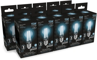 Лампа светодиодная Gauss Filament 102902215 15Вт цок.:E27 груша 220B св.свеч.бел.нейт. (упак.:10шт) - купить недорого с доставкой в интернет-магазине