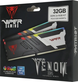 Память DDR5 2x16GB 6400MHz Patriot PVVR532G640C32K Viper Venom RGB RTL Gaming PC5-51200 CL32 DIMM UDIMM 288-pin 1.4В kit с радиатором Ret - купить недорого с доставкой в интернет-магазине