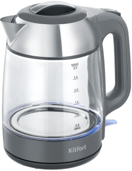 Чайник электрический Kitfort КТ-6762 3л. 2000Вт серый/серебристый корпус: стекло/металл/пластик - купить недорого с доставкой в интернет-магазине