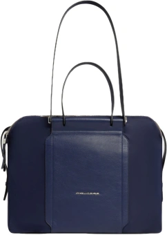 Деловая сумка женская Piquadro Lyra BD4574W92T/BLU с отделением для ноутбука 14" темно-синяя нейлон/натур.кожа - купить недорого с доставкой в интернет-магазине