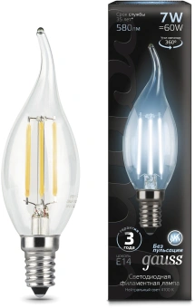 Лампа филам. Gauss Filament 7Вт цок.:E14 свеча 220B св.свеч.бел.нейт. CF35 (упак.:10шт) (104801207) - купить недорого с доставкой в интернет-магазине
