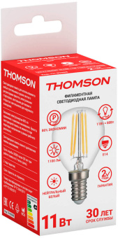 Лампа светодиодная Thomson Filament TH-B2088 11Вт цок.:E14 шар 220B 4500K св.свеч.бел.нейт. Globe (упак.:1шт) - купить недорого с доставкой в интернет-магазине