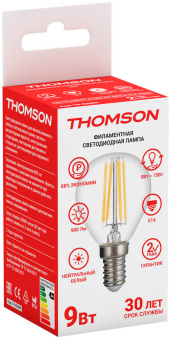 Лампа филам. Thomson Filament TH-B2086 9Вт цок.:E14 шар 220B св.свеч.бел.нейт. Globe (упак.:1шт) - купить недорого с доставкой в интернет-магазине