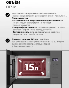 Микроволновая печь Lex BIMO 15.02N GR 15л. 600Вт серый (встраиваемая) - купить недорого с доставкой в интернет-магазине