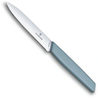 Нож кухонный Victorinox Swiss Modern (6.9006.10W21) стальной универсальный лезв.100мм серрейт. заточка голубой - купить недорого с доставкой в интернет-магазине