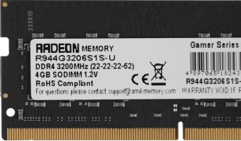 Память DDR4 4GB 3200MHz AMD R944G3206S1S-U R9 RTL PC4-25600 CL22 SO-DIMM 260-pin 1.2В Ret - купить недорого с доставкой в интернет-магазине